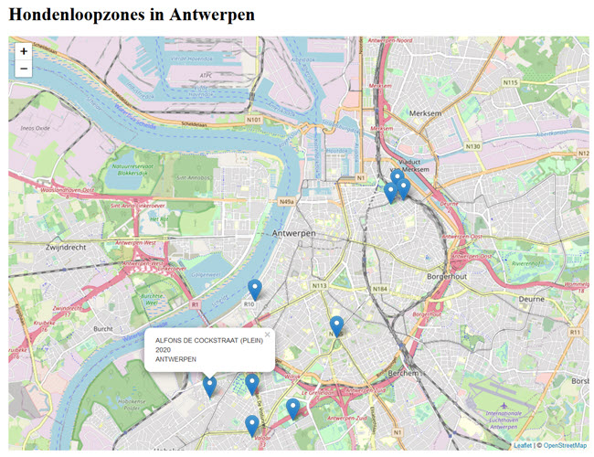 Leaflet - kaartgebied met locatiemarkeringen en automatische popup